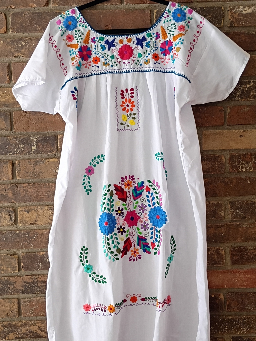 Vintage Mexican Peasant Maxi Dress Kaftan Mumu Colorful Oaxacan Large Ladies